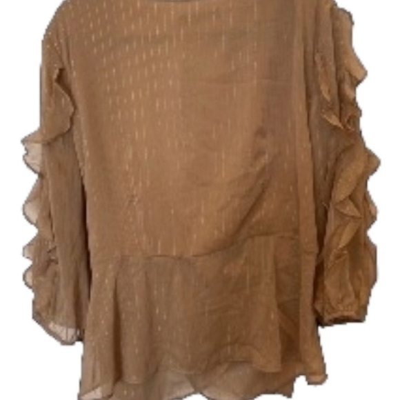 WOMENS BLOUSE ~NY&C~TAN GLITTERY WRAP~LONG SLEEVE BLOUSE~ XXL~NWT - Picture 3 of 8